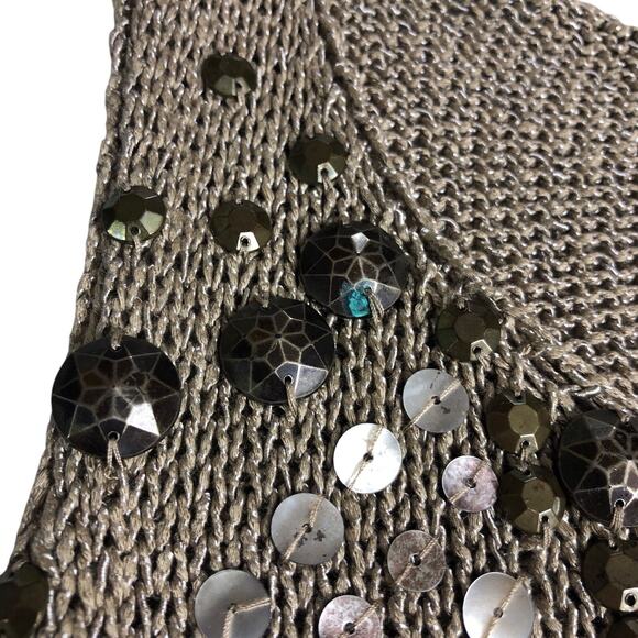 Vertigo Paris Top Womens L Tan Open Knit Embellished Tunic Tank Boho Festival - Picture 6 of 16